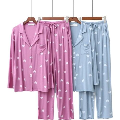 Women Pajamas Set 2020 Home Modal Long Sleeve Sleeping Wear Spring Autumn Two Piece Set Women Sleepwear Pyjama Femme