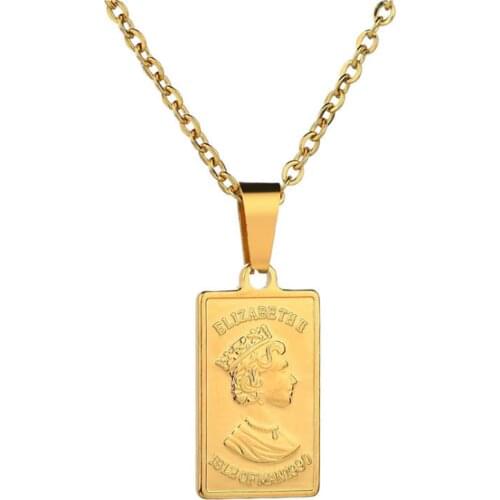 316L Stainless Steel Simple Queen Double-sided Corrosion Square Brand Lady Pendant Necklace No Fade