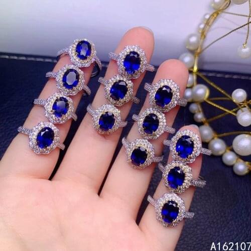 Fine Jewelry 925 Sterling Silver Set With Natural Gemstone Womens Two-Color Classic Fashion Sapphire Adjustable Ring Support De