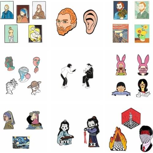 9/Pcs Sculpture Painter Memorial Enamel Pins Van Gogh Sunflower Art For A Friend Brooches Bag Badge Feminist Badge Jewelry Gifts