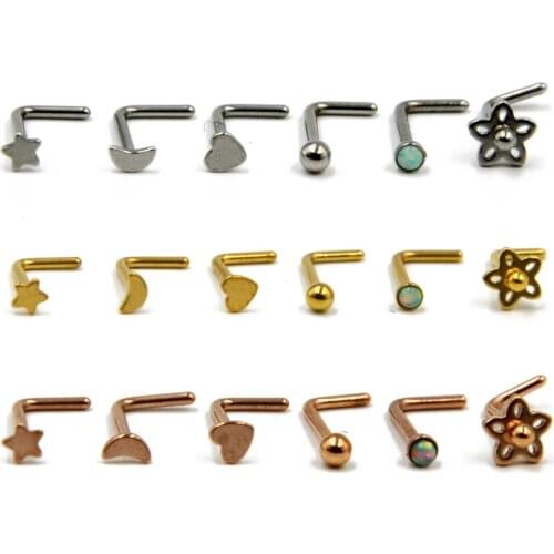 1Pc Steel Anodized Star Moon Nariz Nose Ring Piercings Nez Studs L Shape Nose Bone Nostril Screw Nose Earring Body Jewelry Pierc