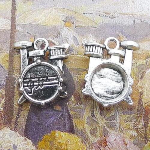 10 pieces/lot 13*19mm Antique silver color Metal Drum set charm Drum kit Pendant Bracelet Key chain Handmade accessory DIY