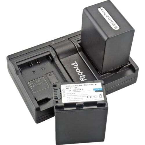 2Pcs Probty NP-FH100 NP FH100 Battery + Dual Charger for Sony CR-DVD405 407E 408 602E 650E DCR-HC96 DCR-SR85 HDR-HC9 HDR-UX20