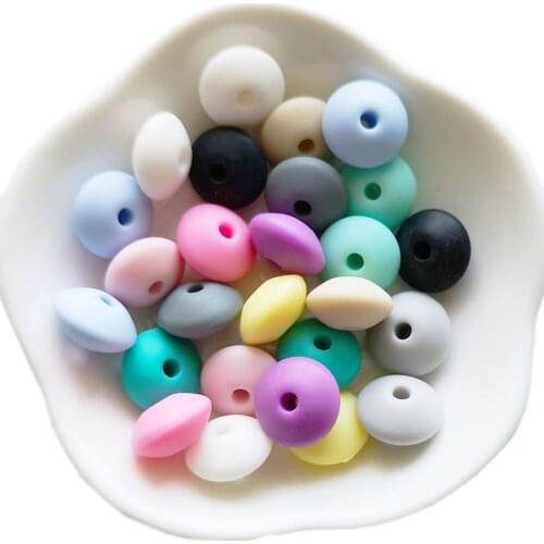 300pcs Lentil Silicone Beads 12mm BPA Free Abacus Spacing Bead Silicone Round Teether Toy DIY Baby Teether Pacifier Chew Beads