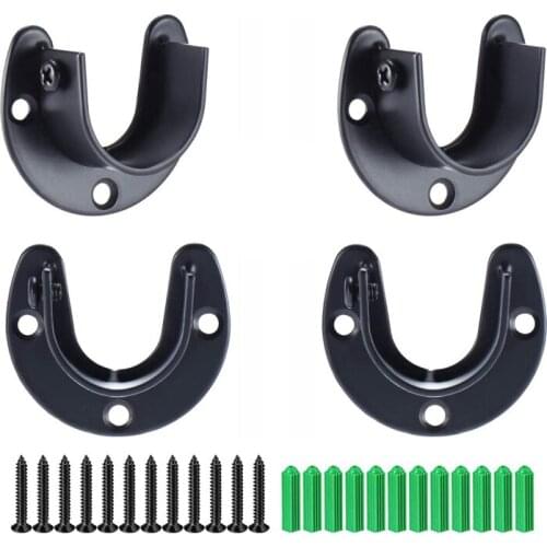 4 Packs Heavy Duty Stainless Steel End Supports Closet Pole Sockets 1 Inch Flange Rod Holder with Screws (U-Shaped) Retail