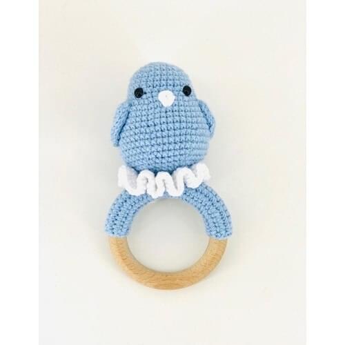 Amigurumi Organic Dental Kaşıyıcılı Mesh Rattle Blue Bird