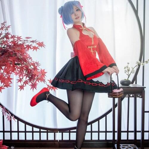Anime Re:Life in a Different World From Zero Rem Cosplay Costumes Rem Cute Red Maid Dress Halloween Carnival Uniform Custom Made