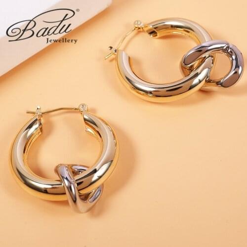 Badu Smooth Exquisite Big Circle Hoop Earrings 2020 New Style for Women Gold Silver Color Splicing Removable Trendy Jewelry
