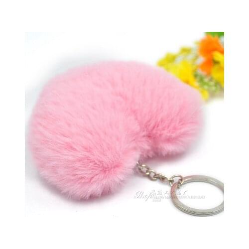 Fluffy pompom Keychain Gifts for Women Soft Heart Shape Pompon Fake Rabbit Key Chain Ball Car Bag Accessories Key Ring