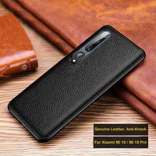 Genuine Leather Case for Xiaomi Mi 10 Pro Case Soft Cover Lychee Grain Phone Case for Xiaomi Mi 10 10Pro Mi10 Back Cover