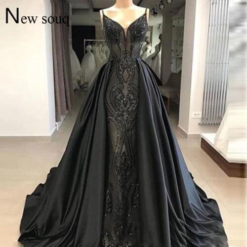 Black Sequin Prom Dresses Two Piece A Line Arabic Evening Dress Vestido De Festa 2019 Custom Made Islamic Dubai Saudi Party Gown