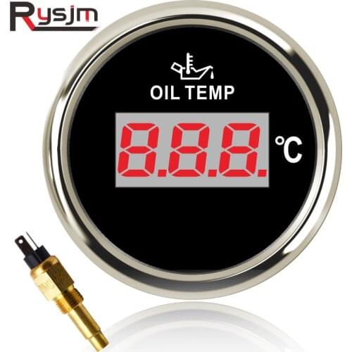 12V 24V 52 mm Digital Oil Temperature Gauge Car Truck motorcycle Turbo Boost Gauge oil temp meter Sensor with Red Backlight