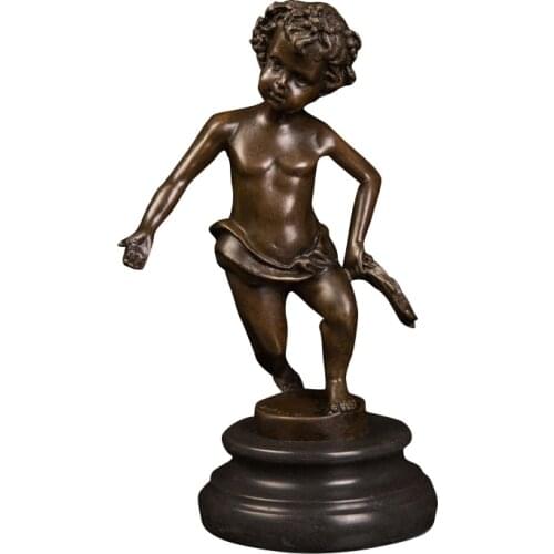 DS-282 Bronze Handmade Little Boy Statues and Sculptures Cute Child Kid Copper Figurine Children Room Decor Birthday Gifts