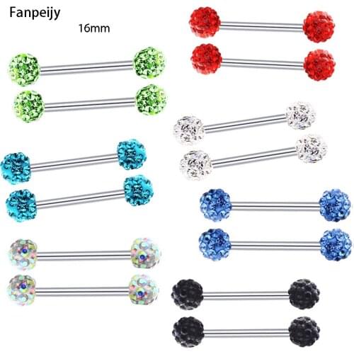 Fanpeijy 1pcs Ferido Crystal Tongue Barbell Stainless Steel 14g Nipple Rings Piercing Bars Tragus Earrings Fashion Body Jewelry