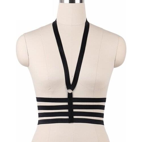 Fetish Exotic Rave Bra Womens Sexy Body Harness Gothic Cage Bondage Harness Lingerie Black Elastic Strappy Tops Bodysuit O0019