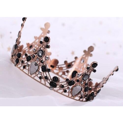 FORSEVEN Vintage Black Beads Tiara Gothic Crowns Hairband Goth Headband Women Wedding Party Hair Jewelry Accessories JL