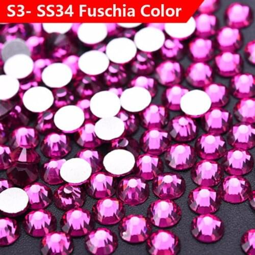 Fuchsia ss3-ss34 Nail Rhinestones Flat Back Non Hot Fix Crystal Strass Diamond Glitter Stone for DIY Nail Garment