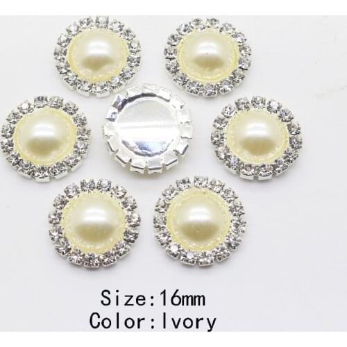 Hot sale 10pcs/lot 16mm lvory pearl rhinestone button silver metal buttons For Girl Hair wedding party decorate scrapbooking