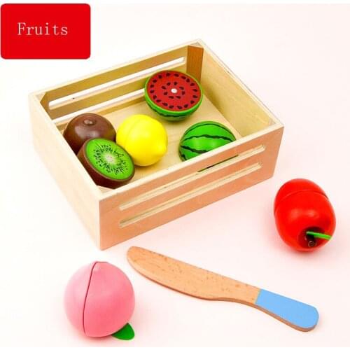 Toy Woo 2020 Wooden Food Toy Cutting Toys Fruit Vegetable Seafood Dessert Toys Girls Kids Kitchen Toy Set Wooden Food