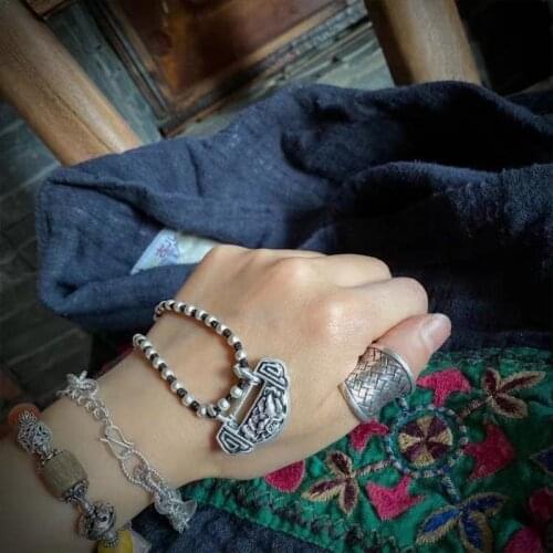 Johnature Metal Original 2021 New National Trend Lotus Lock Handmade Chokers Necklace Women Vintage Tibetan Silver Hangings