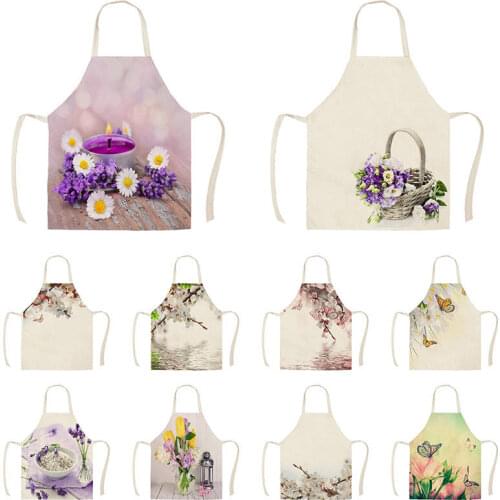 Kitchen Apron Lavender Sun Flower Island Flower Linen Aprons for Men Women Kids Home Cleaning Tools WQTX40
