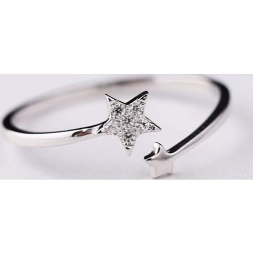 Hot Selling! 925 Sterling Silver Double Stars Rings for Women Girls Gift Fashion Jewelry Adjustable Free Size Ring