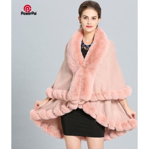 Fashion Double Layer Handcraft Fox Fur Cape Shawl Long Knit Cashmere Poncho Coat Wraps Faux Fur Pashmina Cloak Women Winter New