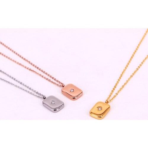 Fashion Stainless Steel Rose Gold Color Lover Crytsal Square Star Pendant Necklace Women Lady Girl Party Gift