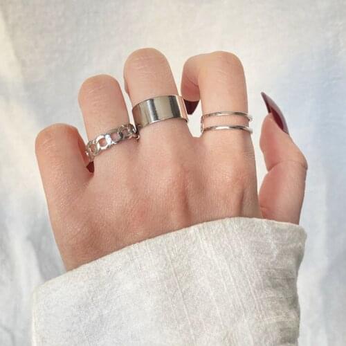 IFMIA Hip-hop Silver Color Round Geometric Finger Rings Set for Women 2021 Classic Circle Open Ring Joint Ring Female Jewelry
