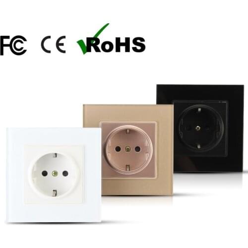 New arrival three colors optional EU standard power socket tempered glass panel wall Outlet wall socket 16A AC110-250V free ship
