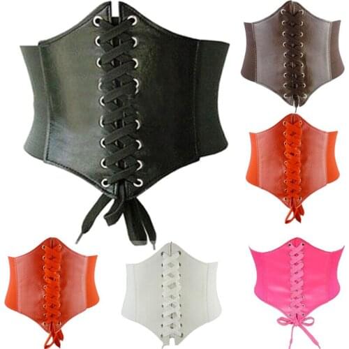 Women Novelty Elastic Buckle Wide Waistband Waist Shape Slim Adjustable Corset Faux Leathe Belt