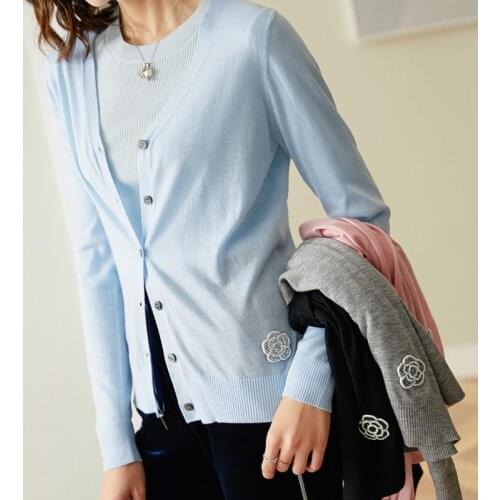 Bead New thin nail sweater long-sleeved v-neck knitting cardigan female fashion loose short coat can customized big size