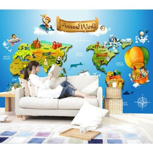 Custom papel DE parede infantil, 3 d cartoon map murals for boys and girls bedroom children room background wall wallpaper