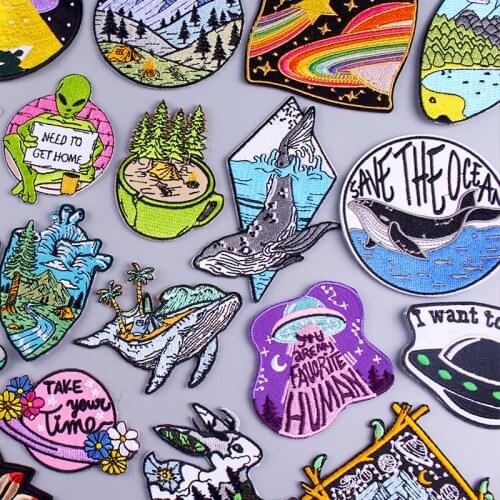 Whale/Wilderness Patch Embroidered Patches For Clothing Alien/UFO Embroidery Patch Iron On Patches Patches For Clothes Stripes