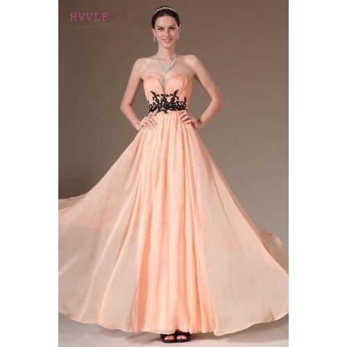 Peach Evening Dresses A-line Sweetheart Chiffon Lace Backless Plus Size Long Evening Gown Prom Dresses Robe De Soiree