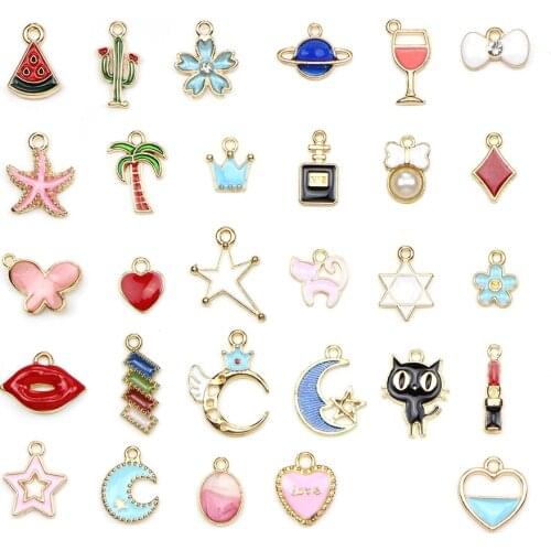30PCS/pack Animals Fruit Cat Leaf Mixed Enamel Beads Pendants Charms Craft DIY making Jewelry Findings