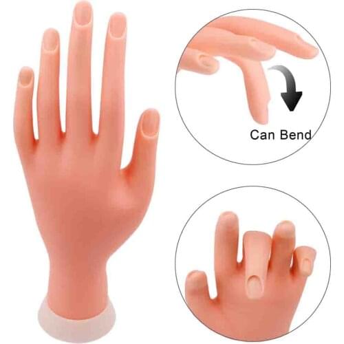 Nail Practice Hand Model Nail Art Soft Plastic Flexible Movable Fake Hand Prosthetic For Nail Training Manicure Tool Acrylic/Gel