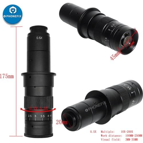 Industry Video Microscope Camera C Mount Lens 250 Multiples Adjustable Magnification 200X 130X C-MOUNT for HDMI VGA Camera