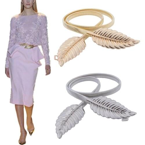Fashion Women Metal Vintage Belt Leaf Stylish Metal Golden Silver Leaves Design Chain Belt Womens Waist Elasticity Waist Belt