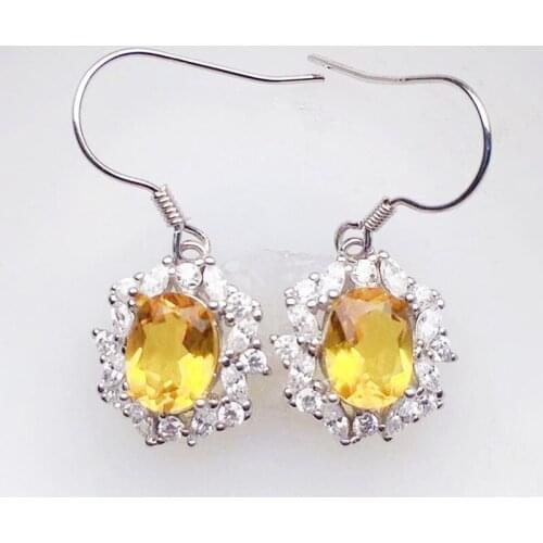 Natural real citrine luxury drop earring 7*9mm 1.8ct*2pcs gemstone 925 sterling silver Per jewelry Fine jewelry X21712
