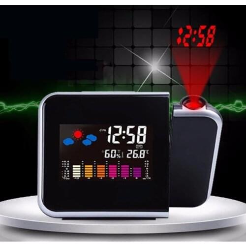 LED Alarm Projection Clock Thermometer Hygrometer Wireless Weather Station Digital Watch Snooze Desk Table Project Radio Clock