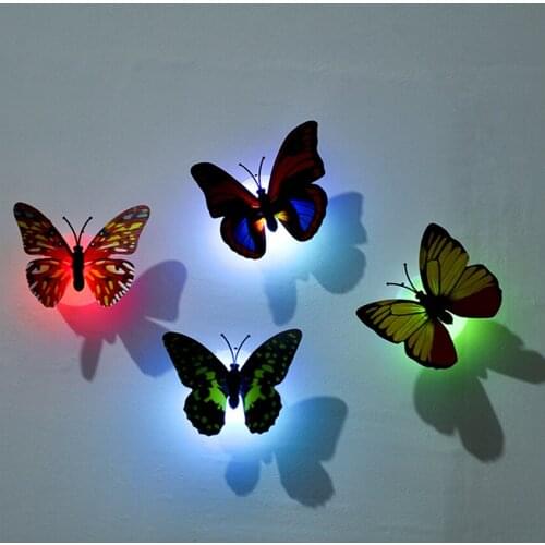 LED Light Night Atmosphere Lamp with Colorful Changing Butterfly Indoor Light with Suction Pad Home Party Desk Wall Decor