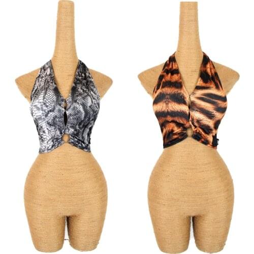 Latin Dance Top Adults Sexy Snake Print Printed Openback Vest Tango Salsa Cha Cha Samba Rumba Summer Practice Clothes DNV12986