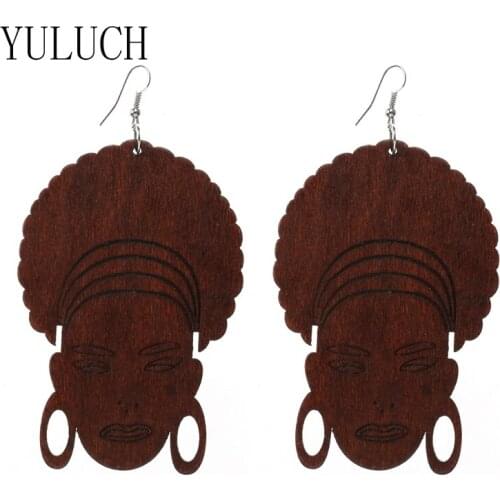 YULUCH Ethnic Wood Prints African Girl Jewelery Street Simple Earrings For Ladies Art Accessories Special Present