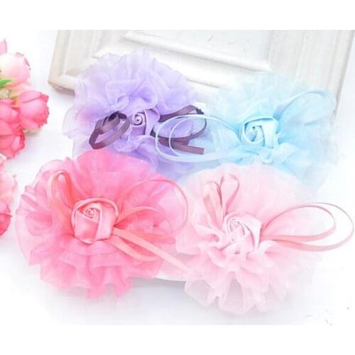Pet Big Bow Hairpin Dog Beauty Dress Mesh Rose Jewelry Accessories