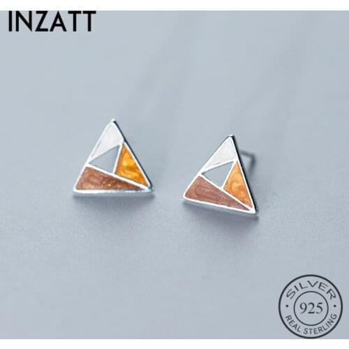 INZATT Real 925 Sterling Silver Minimalist Hollow Enamel Geometric Stud Earrings For Women Birthday Party 2018 Fine Jewelry Gift