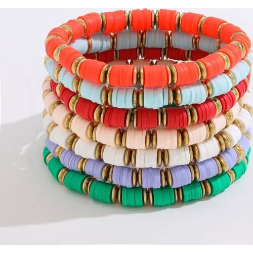 Bohemian Ethnic Style Womens Polymer Clay Round Chips String Beads Bracelet Casual Vacation Femme Sweet Stretch Bracelet