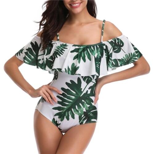 2020 Floral Ruffle Swimwear One Piece Bathing Suit Women Off Shoulder Swimsuit Swimming Suit for Women Plus Size Bikini Beach