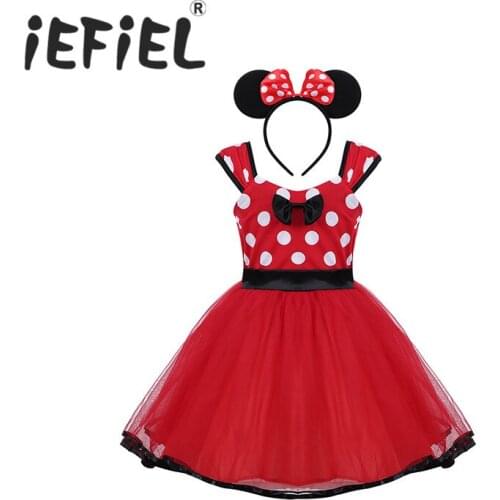 IEFiEL Kids Girls Children Polka Dots Princess Dress with Headband Set for Halloween Christmas Cosplay Party Costume Dress Up