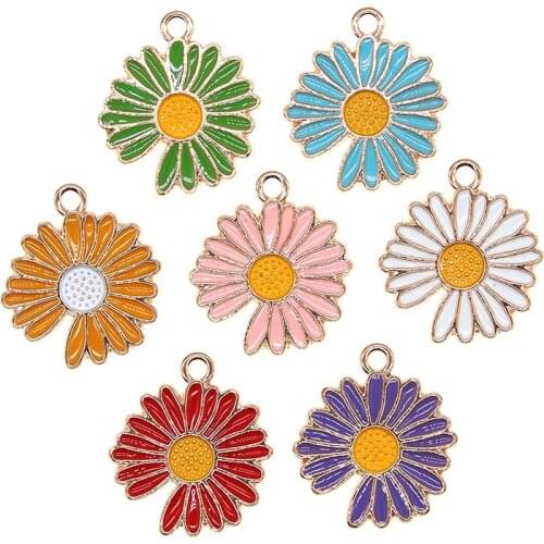 10pcs/set Fashion Daisy Flower Charms for Bracelet Earring Necklace Pendants Charm for Jewelry Diy Chrysanthemum Enamel Charm